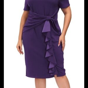 Purple Ruched Ruffled Sheath Midi Dress